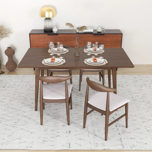 Alpine Large Walnut Dining Set - 4 Winston Beige Chairs | KM Home Furniture and Mattress Store | TX | Best Furniture stores in Houston