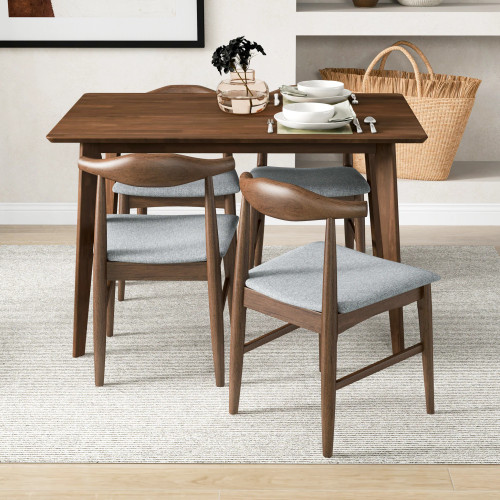 Dining Set, Abbott Small Table (Walnut) with 4 Winston Gray Fabric Chairs | KM Home Furniture and Mattress Store | Houston TX | Best Furniture stores in Houston