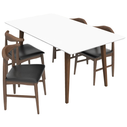 Dining Set Alpine White top Table - 4 Winston Black Leather Chairs | Best Furniture stores in Houston