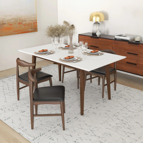 Dining Set Alpine White top Table - 4 Winston Black Leather Chairs | Best Furniture stores in Houston