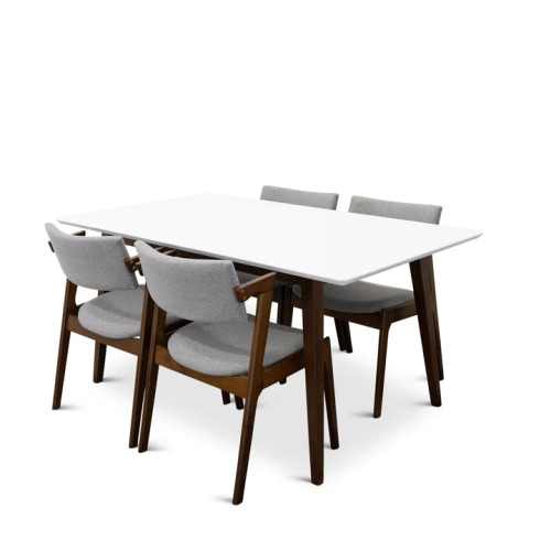 Alpine (Large) White Dining Set with 4 Ricco Dining Chairs | KM Home Furniture and Mattress Store | Houston TX | Best Furniture stores in Houston