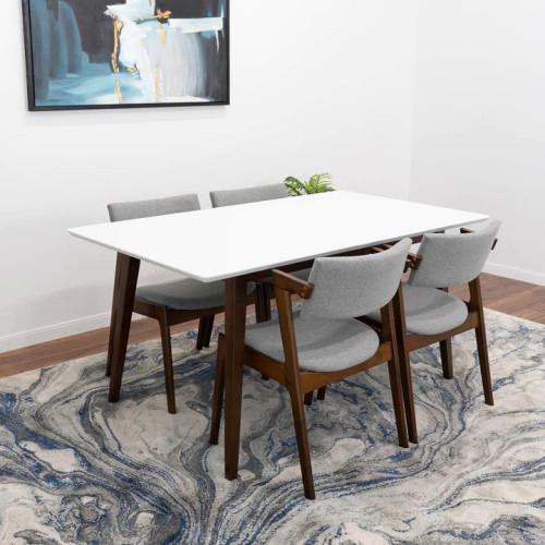 Alpine (Large) White Dining Set with 4 Ricco Dining Chairs | KM Home Furniture and Mattress Store | Houston TX | Best Furniture stores in Houston