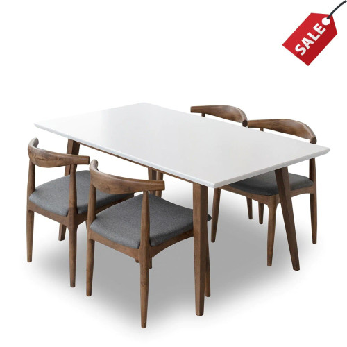 Large Adira Dining set with 4 Juliet Fabric Dining Chairs (White) | KM Home Furniture and Mattress Store | Houston TX | Best Furniture stores in Houston