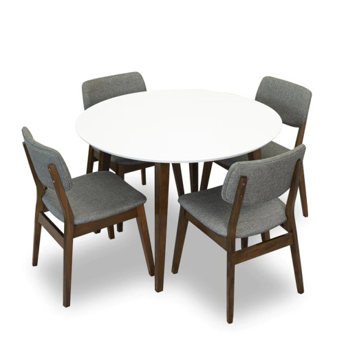 Palmer (White) Dining Set with 4 Abbott (Grey) Dining Chairs | KM Home Furniture and Mattress Store | Houston TX | Best Furniture stores in Houston