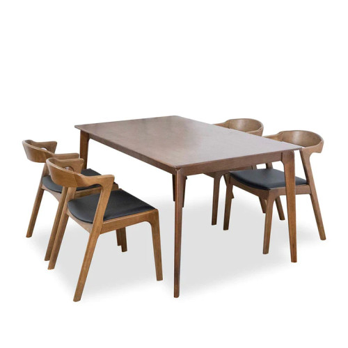 Selena (Walnut) Dining Set with 4 Reggie (Black Leather) Chairs | KM Home Furniture and Mattress Store | Houston TX | Best Furniture stores in Houston