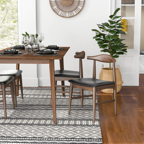 Abbott Large Walnut Dining Set with 4 Winston Black Leather Chairs | KM Home Furniture and Mattress Store | Houston TX | Best Furniture stores in Houston