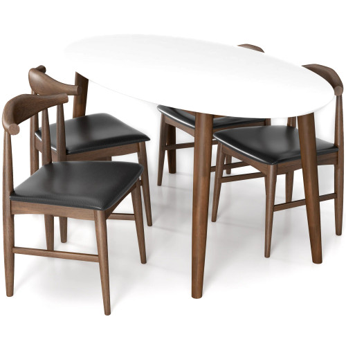 Rixos White Oval Dining Set - 4 Winston Black Leather Chairs | KM Home Furniture and Mattress Store | TX | Best Furniture stores in Houston