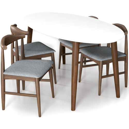 Rixos White Oval Dining Set - 4 Winston Grey Chairs | KM Home Furniture and Mattress Store | TX | Best Furniture stores in Houston