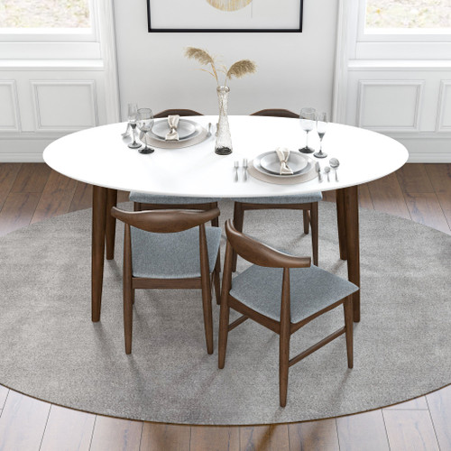 Rixos White Oval Dining Set - 4 Winston Grey Chairs | KM Home Furniture and Mattress Store | TX | Best Furniture stores in Houston
