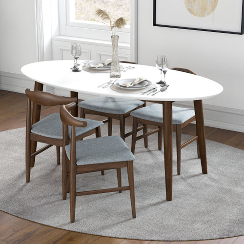 Rixos White Oval Dining Set - 4 Winston Grey Chairs | KM Home Furniture and Mattress Store | TX | Best Furniture stores in Houston