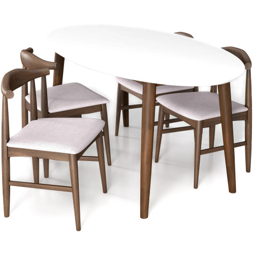 Rixos (White) Oval Dining Set with 4 Winston (Beige) Dining Chairs