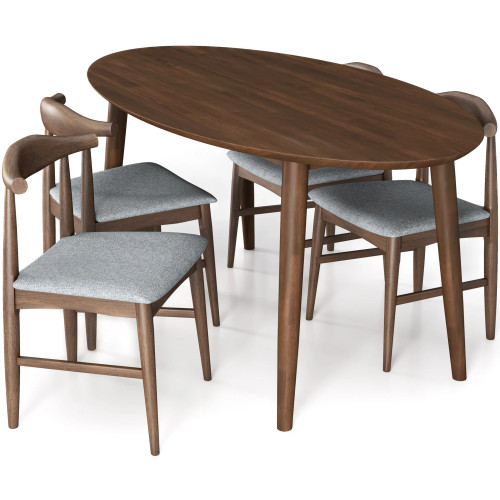 Rixos Walnut Oval Dining Set - 4 Winston Grey Chairs | KM Home Furniture and Mattress Store | TX | Best Furniture stores in Houston