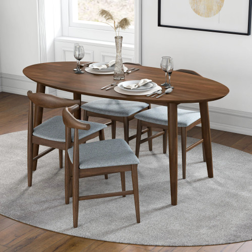 Rixos Walnut Oval Dining Set - 4 Winston Grey Chairs | KM Home Furniture and Mattress Store | TX | Best Furniture stores in Houston