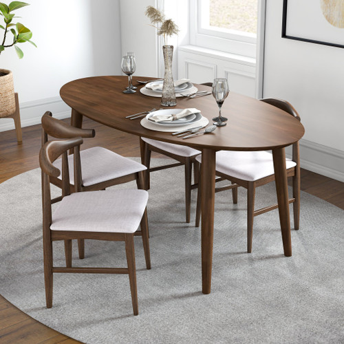 Rixos Walnut Oval Dining Set - 4 Winston Beige Chairs | KM Home Furniture and Mattress Store | TX | Best Furniture stores in Houston