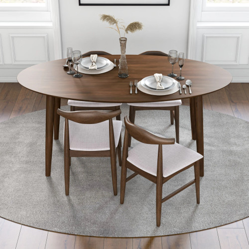 Rixos Walnut Oval Dining Set - 4 Winston Beige Chairs | KM Home Furniture and Mattress Store | TX | Best Furniture stores in Houston