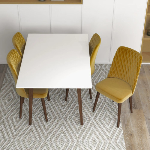 Adira Small White Dining Set - 4 Evette Gold Velvet Chairs | KM Home Furniture and Mattress Store | TX | Best Furniture stores in Houston