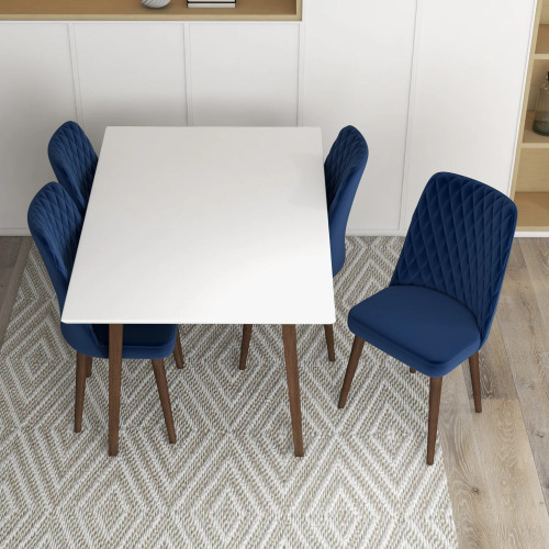 Adira Small White Dining Set - 4 Evette Blue Velvet Chairs | KM Home Furniture and Mattress Store | TX | Best Furniture stores in Houston