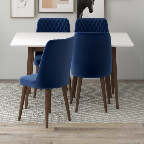 Adira Small White Dining Set - 4 Evette Blue Velvet Chairs | KM Home Furniture and Mattress Store | TX | Best Furniture stores in Houston