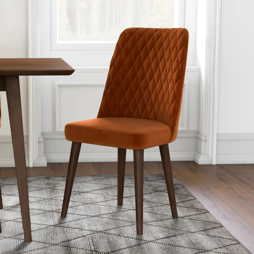 Adira Large Walnut Dining Set - 6 Evette Burnt Orange Velvet Chairs | KM Home Furniture and Mattress Store | TX | Best Furniture stores in Houston