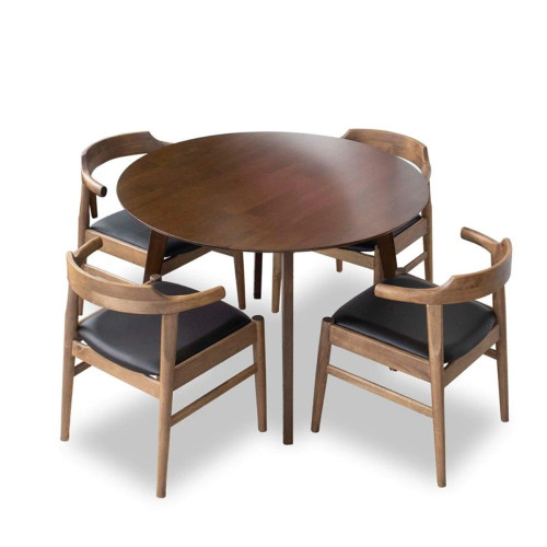 Aliana (Walnut) Dining Set with 4 Zola (Black Leather) Chairs | KM Home Furniture and Mattress Store | Houston TX | Best Furniture stores in Houston