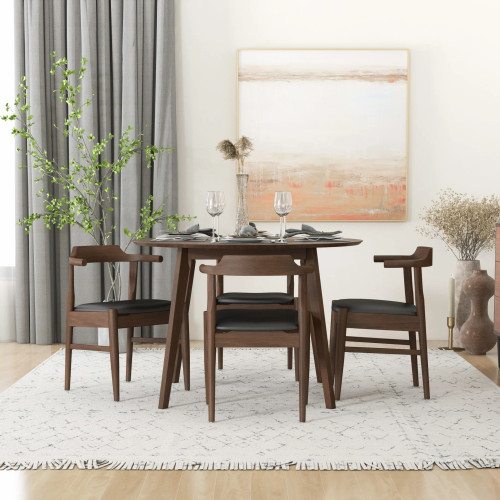 Aliana (Walnut) Dining Set with 4 Zola (Black Leather) Chairs | KM Home Furniture and Mattress Store | Houston TX | Best Furniture stores in Houston