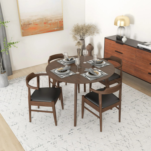 Aliana (Walnut) Dining Set with 4 Zola (Black Leather) Chairs | KM Home Furniture and Mattress Store | Houston TX | Best Furniture stores in Houston