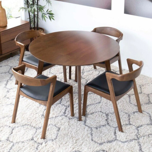 Aliana (Walnut) Dining Set with 4 Reggie (Black Leather) Chairs | KM Home Furniture and Mattress Store | Houston TX | Best Furniture stores in Houston