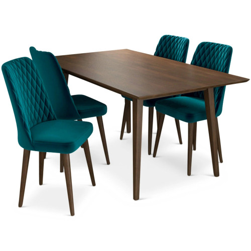 Adira Large Dining Set - 4 Evette Teal Velvet Chairs | KM Home Furniture and Mattress Store | TX | Best Furniture stores in Houston