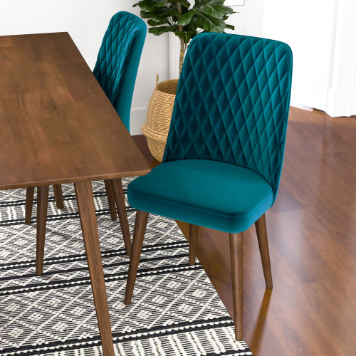 Adira Large Dining Set - 4 Evette Teal Velvet Chairs | KM Home Furniture and Mattress Store | TX | Best Furniture stores in Houston