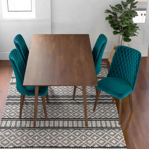 Adira Large Dining Set - 4 Evette Teal Velvet Chairs | KM Home Furniture and Mattress Store | TX | Best Furniture stores in Houston