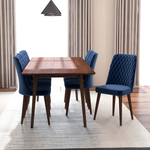 Adira XLarge Walnut Dining Set | 6 Evette Blue Velvet Dining Chairs | KM Home Furniture and Mattress Store | Houston TX | Best Furniture stores in Houston