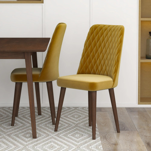 Adira Small Walnut Dining Set - 4 Evette Gold Velvet Chairs | KM Home Furniture and Mattress Store | TX | Best Furniture stores in Houston