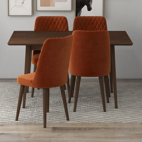 Adira Small Walnut Dining Set -  4 Evette Burnt Orange Velvet Chairs | KM Home Furniture and Mattress Store | TX | Best Furniture stores in Houston