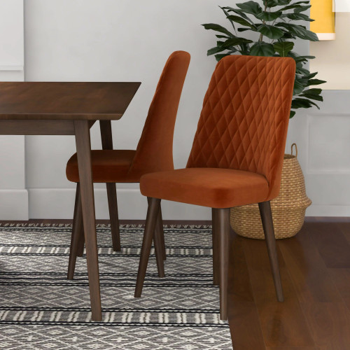 Adira Large Walnut Dining Set - 4 Evette Burnt Orange Chairs | KM Home Furniture and Mattress Store | TX | Best Furniture stores in Houston