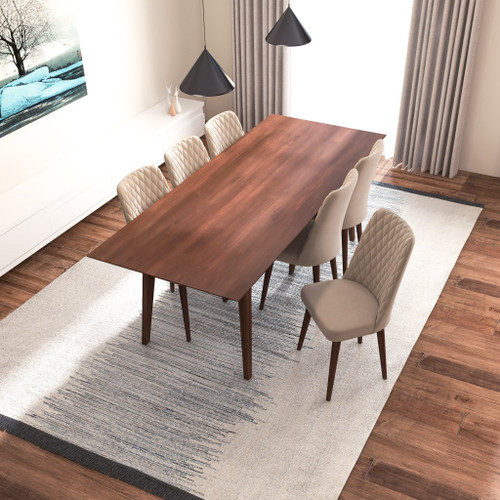Adira XL Walnut Dining Set - 6 Evette Beige Velvet Chairs | KM Home Furniture and Mattress Store |  TX | Best Furniture stores in Houston
