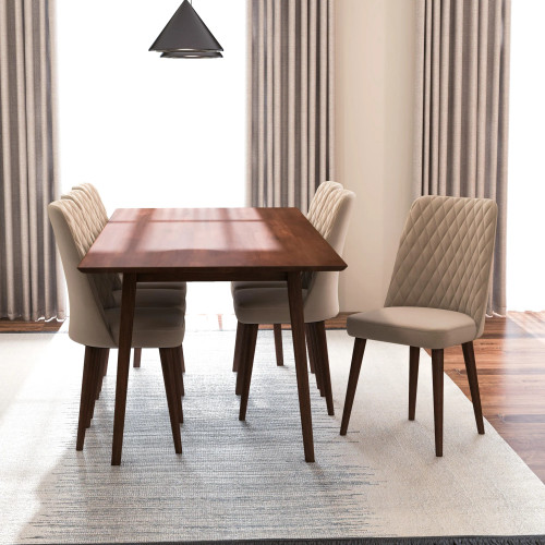 Adira XL Walnut Dining Set - 6 Evette Beige Velvet Chairs | KM Home Furniture and Mattress Store |  TX | Best Furniture stores in Houston