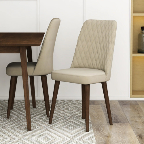 Adira Small Walnut Dining Set - 4 Evette Beige Velvet Chairs | KM Home Furniture and Mattress Store |TX | Best Furniture stores in Houston