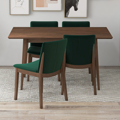 Adira Small Walnut Dining Set - 4 Virginia Green Velvet Chairs | KM Home Furniture and Mattress Store | TX | Best Furniture stores in Houston