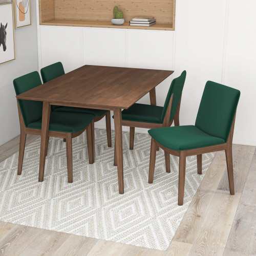 Adira Small Walnut Dining Set - 4 Virginia Green Velvet Chairs | KM Home Furniture and Mattress Store | TX | Best Furniture stores in Houston