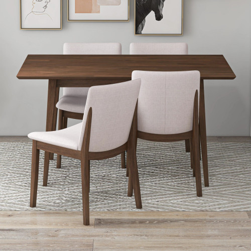 Adira Small Walnut Dining Set - 4 Virginia Beige Chairs | KM Home Furniture and Mattress Store | TX | Best Furniture stores in Houston