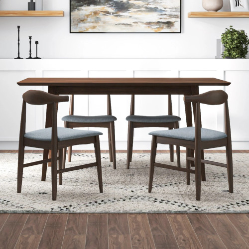 Adira Large Walnut Dining Set - 4 Winston Gray Chairs | KM Home Furniture and Mattress Store | TX | Best Furniture stores in Houston