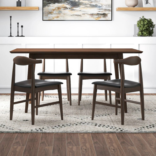 Adira Large Walnut Dining Set - 4 Winston Black Leather Chairs | KM Home Furniture and Mattress Store | TX | Best Furniture stores in Houston