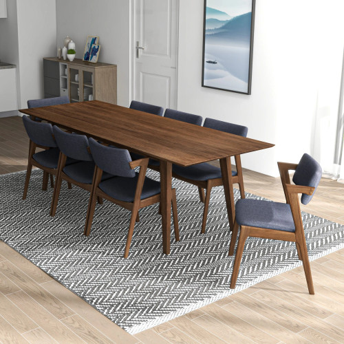 Adira XLarge Walnut Dining Set - 8 Ricco Dark Gray Chairs | KM Home Furniture and Mattress Store | TX | Best Furniture stores in Houston