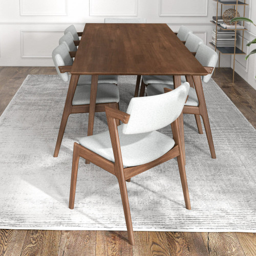 Adira XLarge Walnut Dining Set - 8 Ricco Light Grey Chairs | KM Home Furniture and Mattress Store | TX | Best Furniture stores in Houston