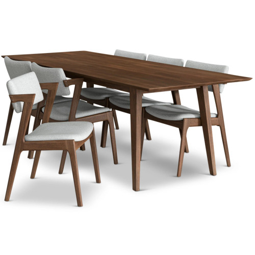 Adira XL Walnut Dining Set - 6 Ricco Light Grey Chairs | KM Home Furniture and Mattress Store | TX | Best Furniture stores in Houston