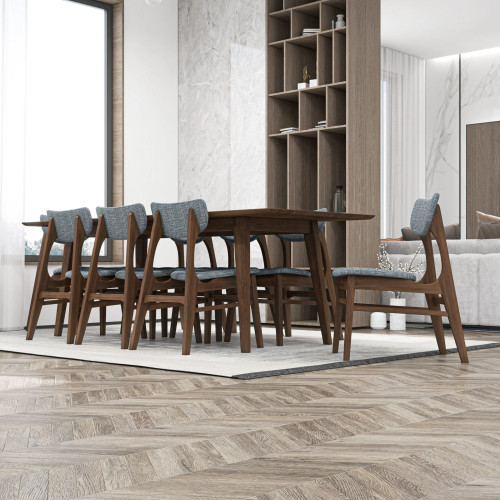 Adira XLarge Walnut Dining Set - 8 Collins Grey Chairs | KM Home Furniture and Mattress Store | TX | Best Furniture stores in Houston