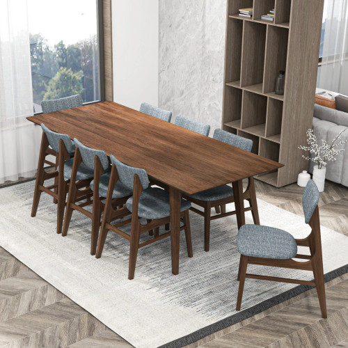 Adira XLarge Walnut Dining Set - 8 Collins Grey Chairs | KM Home Furniture and Mattress Store | TX | Best Furniture stores in Houston