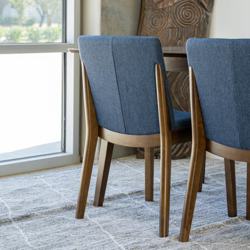 Adira Large Walnut Dining Set - 4 Virginia Blue Chairs | KM Home Furniture and Mattress Store | TX | Best Furniture stores in Houston