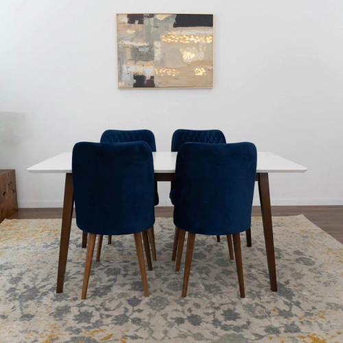 Alpine (Large White Top) Dining Set with 4 Evette Blue Dining Chairs | KM Home Furniture and Mattress Store | Houston TX | Best Furniture stores in Houston