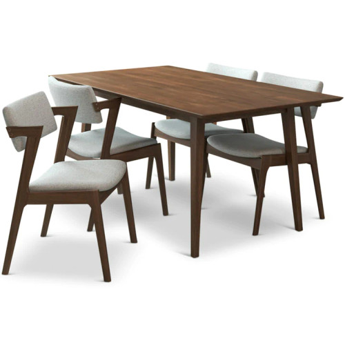 Adira Large Walnut Dining Set - 4 Ricco Light Grey Chairs | KM Home Furniture and Mattress Store | TX | Best Furniture stores in Houston